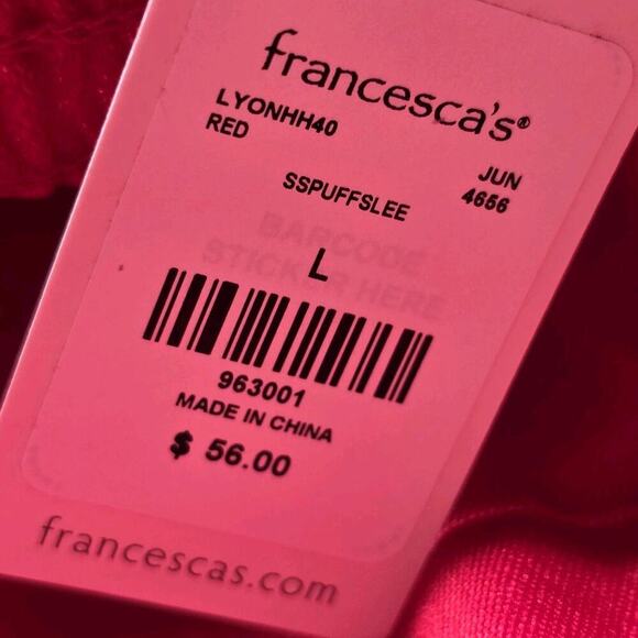 Francescas Mi Ami Grettie Bow Back Mini Dress Red New Size Large Puff Sleeve - Picture 8 of 14